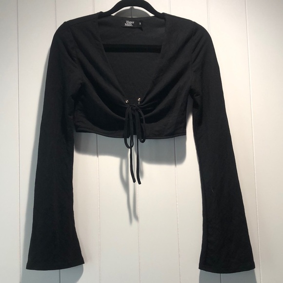 Tiger Mist black crop top long sleeve slight flare sexy festival top lined S - Picture 1 of 9